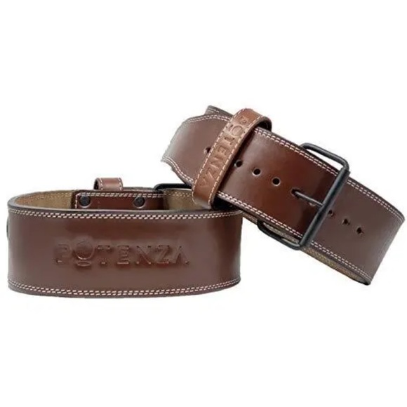 Potenza Weight Lifting Belt Brown Leather For Gym Lifting Small Waist 24-32” - Picture 1 of 15